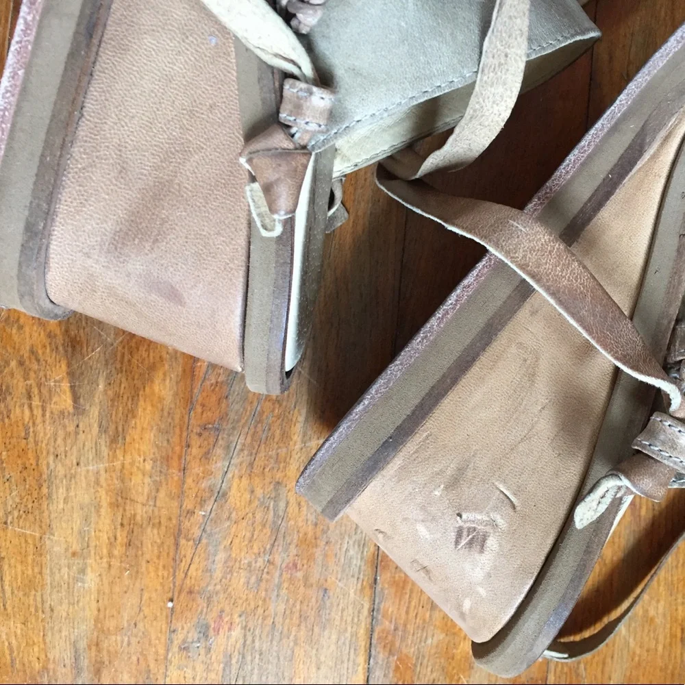 Free People Beige Tan Suede Wrap Wedge Sandals